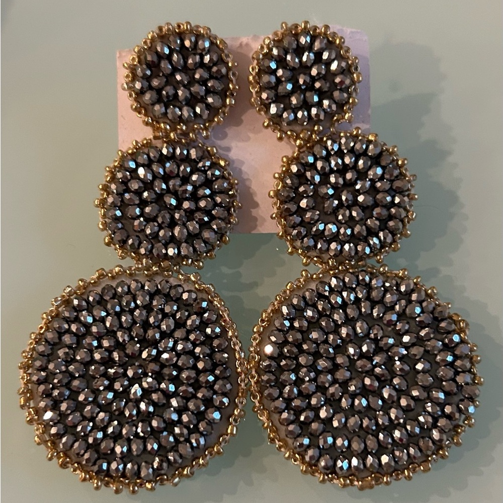 Elegant glass handmade triple dangle earrings